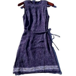 Vintage 80s Ann Taylor Silk‎ Sleeveless Wrap Dress 4P Eggplant Apron Tie Skirt